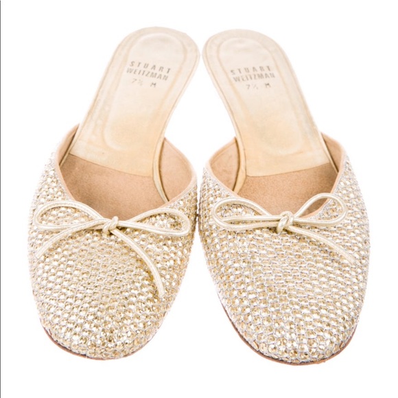 Stuart Weitzman Bow-Accented Sequin Mules - Picture 1 of 5